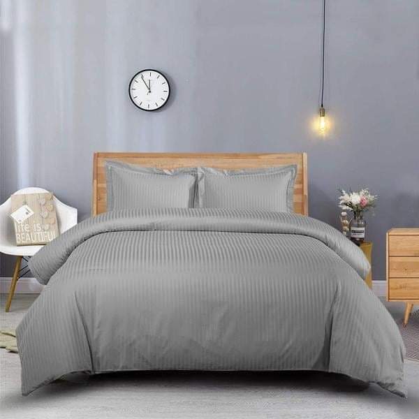 4 Pieces Strip Double Duvet Cover Set Grey