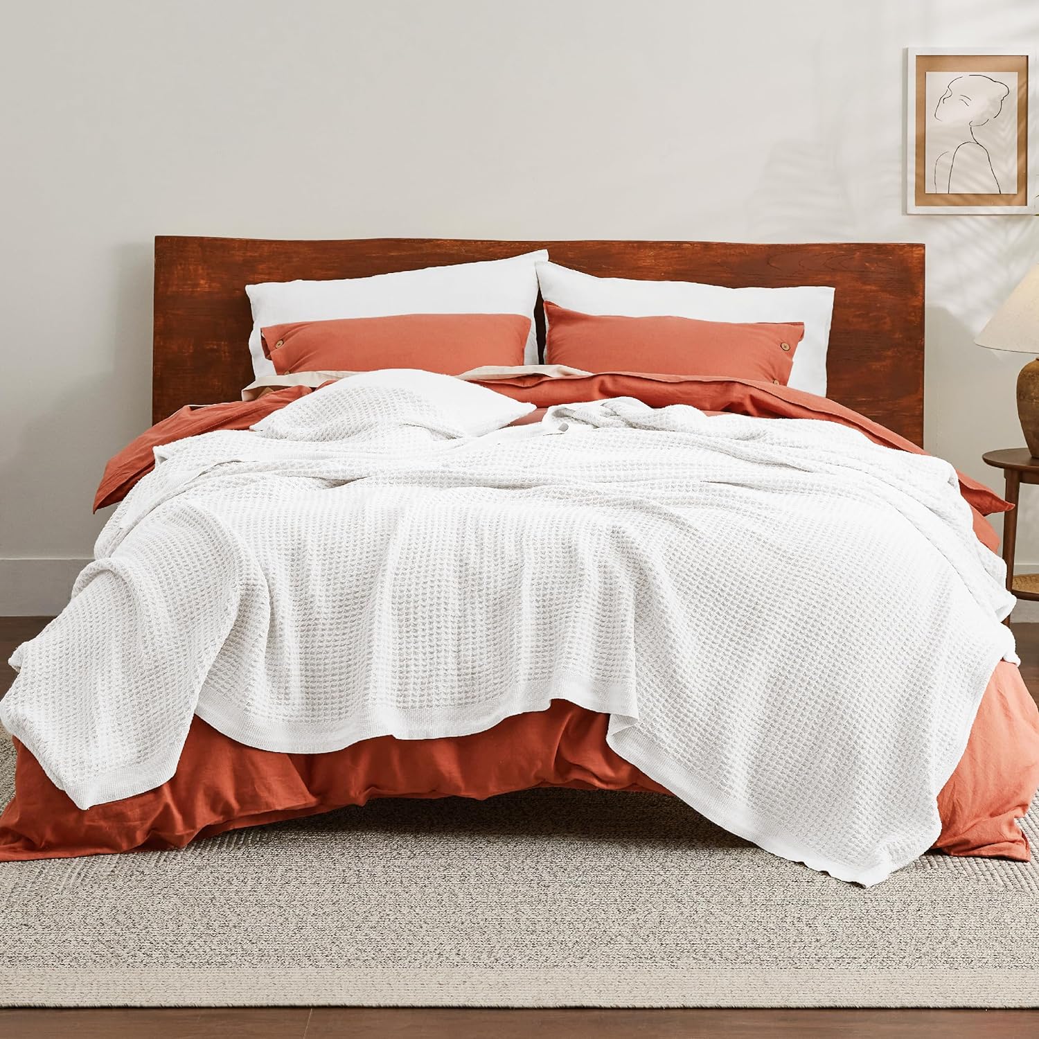 Waffle Cotton Double Summer Blanket 220 x 240cm White